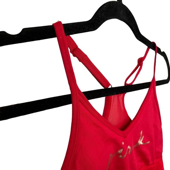 VICTORIA'S SECRET PINK Active Red Gold Spell Out Lightly Lined Bralette Bra XS - Picture 6 of 16